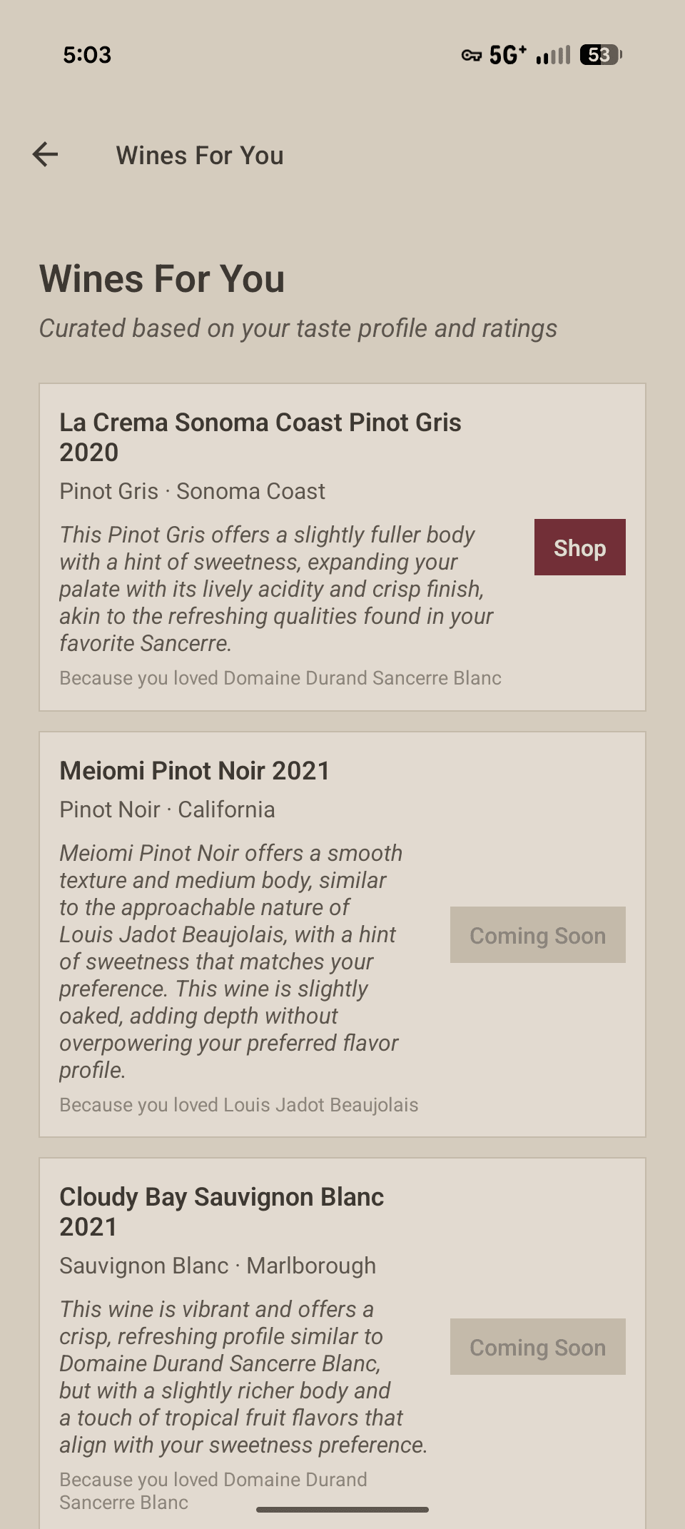 Personalized wine picks